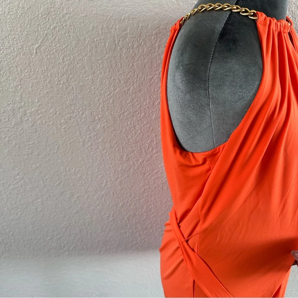 Michael Michael Kors Orange Belted Halter Tunic Gold Chain Neck Size M